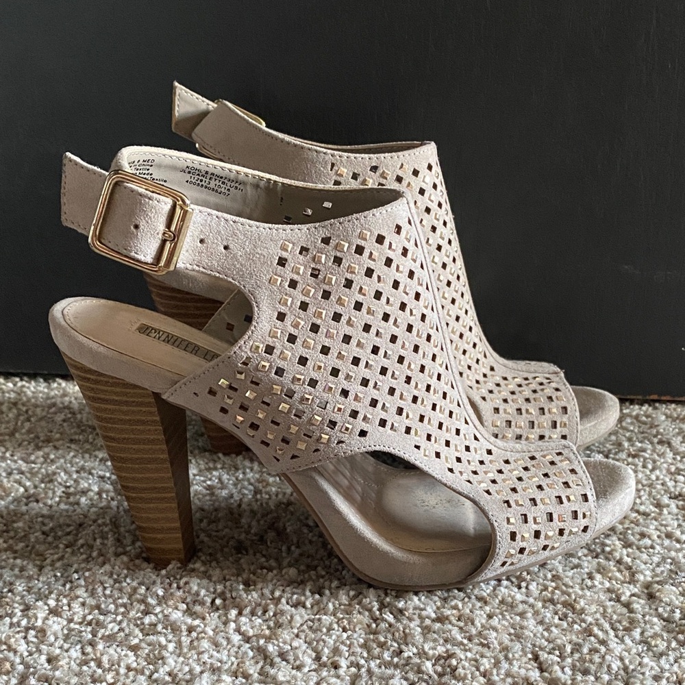 Women's Beige Peep-Toe Heeled Sandals - Jennifer Lopez